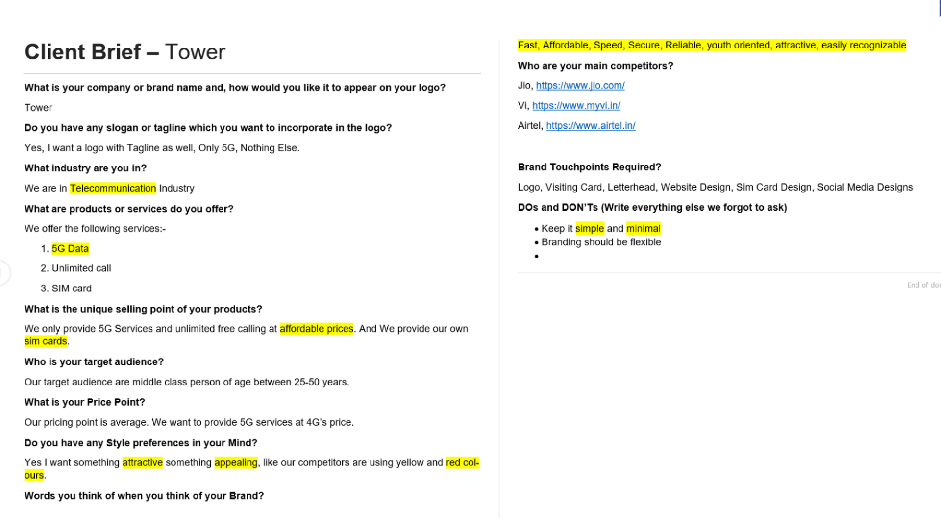 Tower Branding - Creative Brief